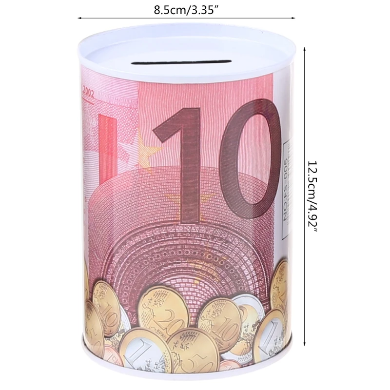 

WSND Creative Euro Dollar Metal Cylinder Piggy Bank Saving Money Box Home Decoration