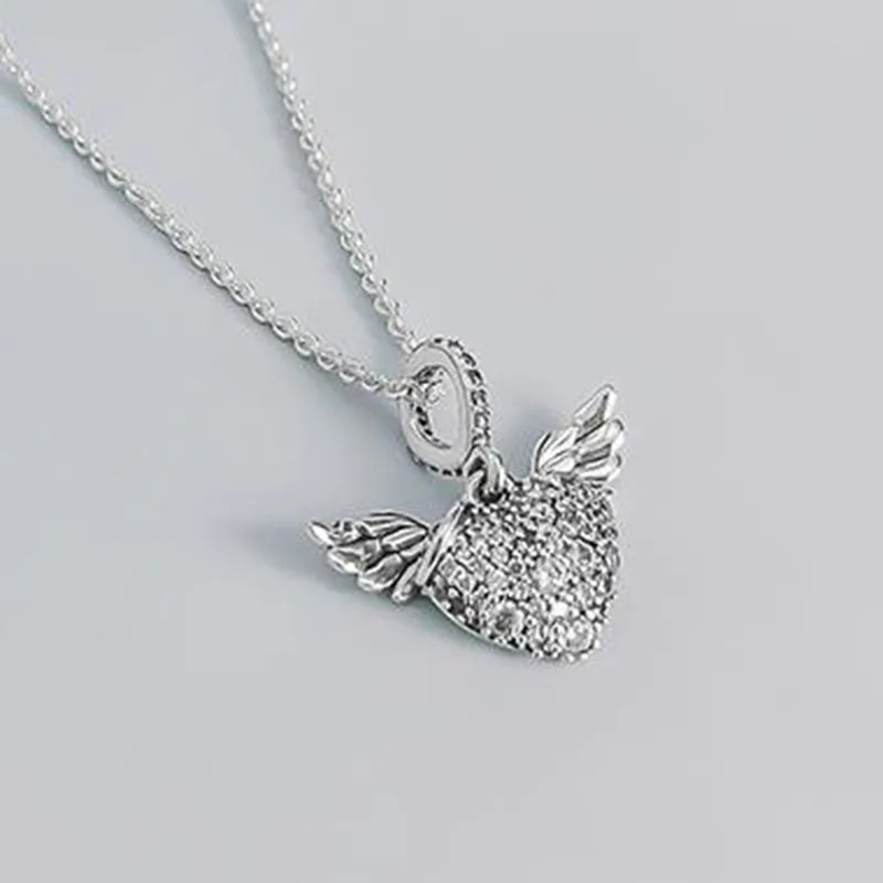 

100% 925 Sterling Silver Charm Angel Wing With Crystal Love Pendant Fit Pandora Women Bracelet & Necklace Diy Jewelry