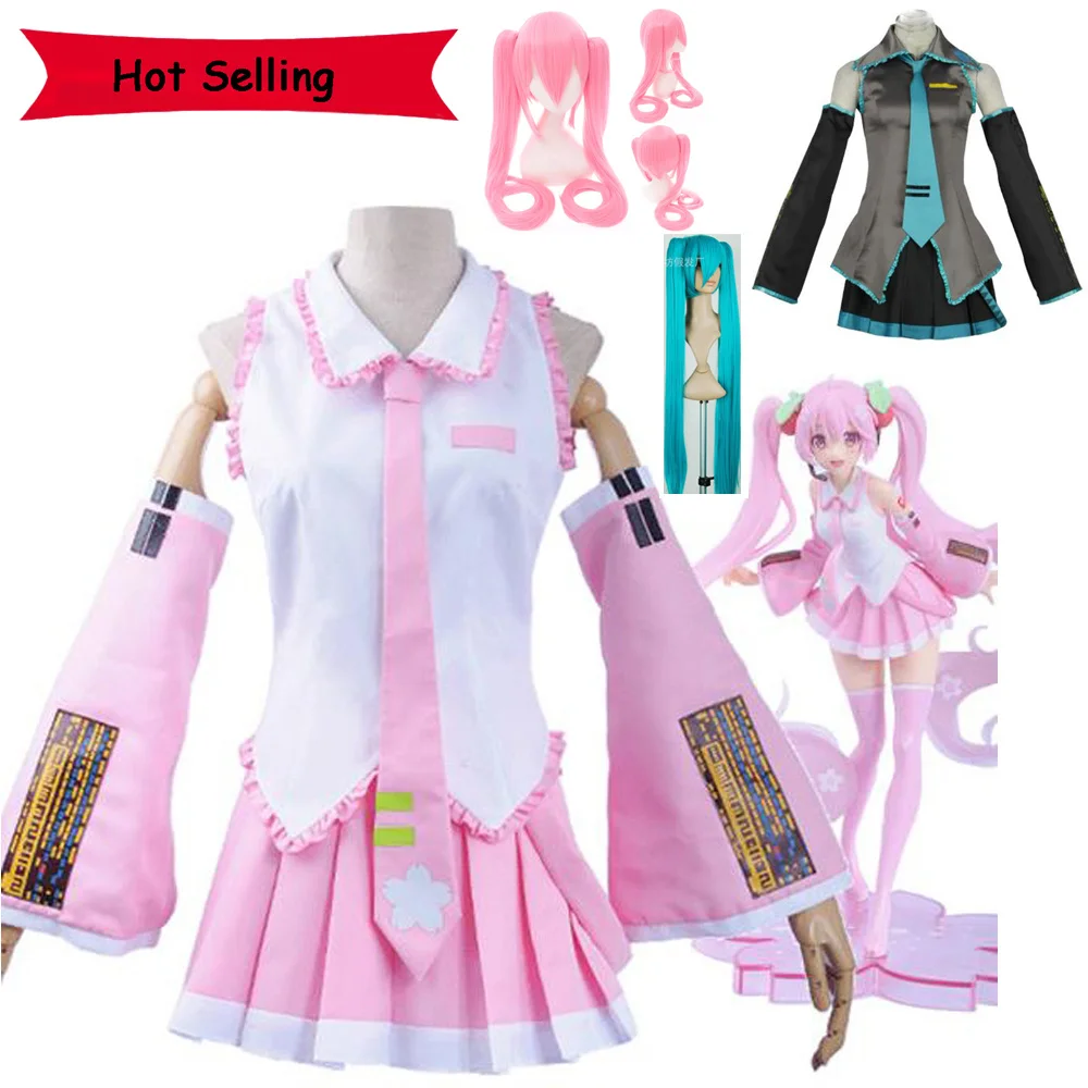 

Anime Vocaloid Miku Cosplay Costumes Japan Midi Dress Beginner Future Miku Cosplay Female Halloween Carnival Party Blue Pink Wig