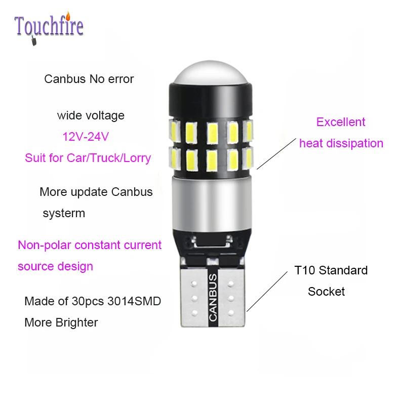 100 шт. T10 W5W 194 168 светодиодный CANBUS без ошибок автомобильные лампы 3014SMD 30 s