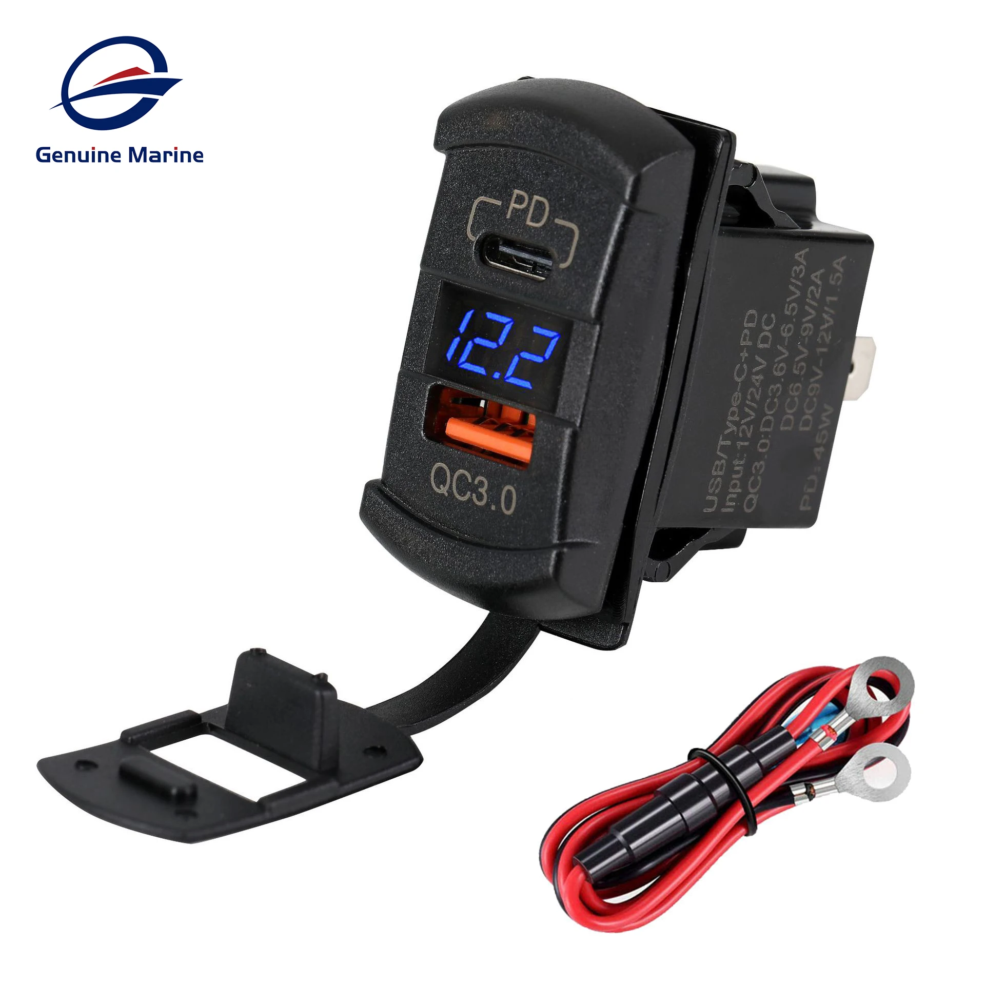 

PD Type-C Fast Charging QC3.0 Charger Socket Power Outlet Adapter with LED Voltmeter Waterproof for Car Motorcycle Truck RV Boat