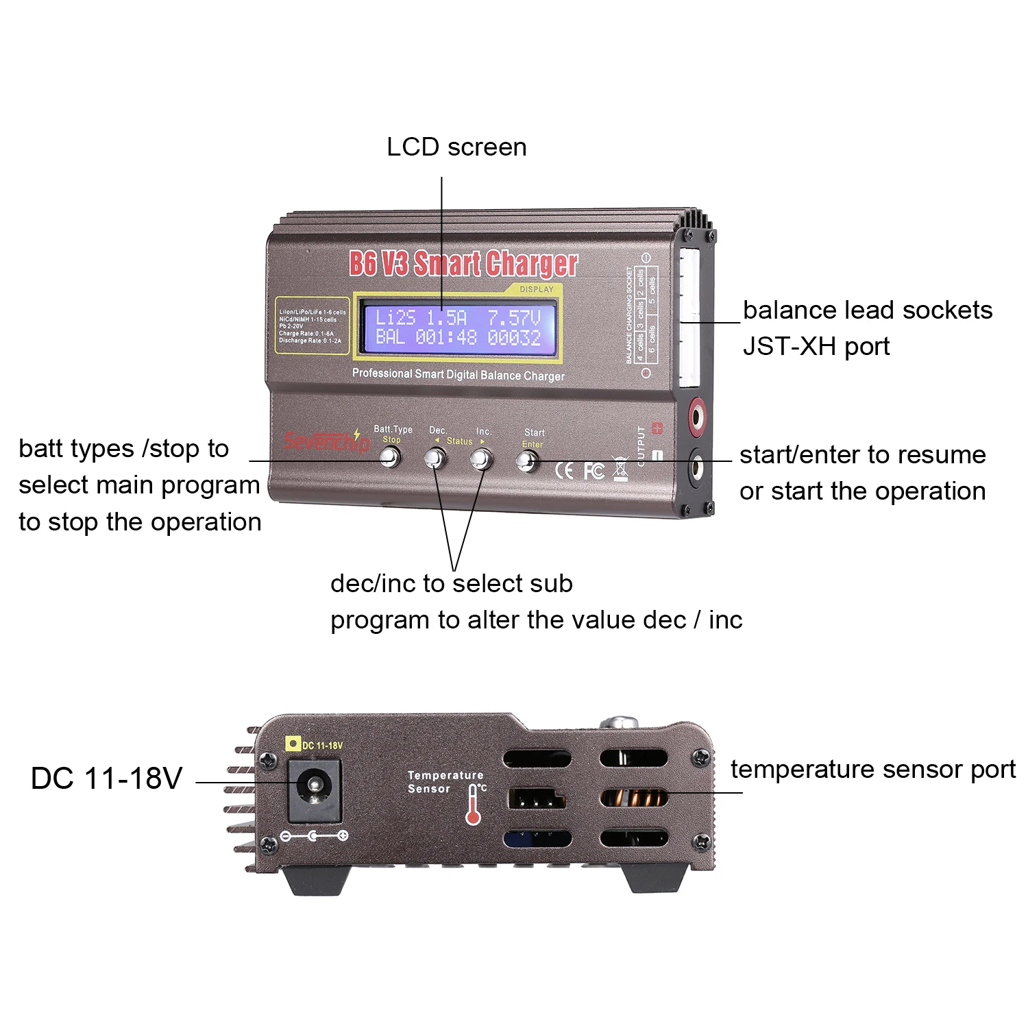

B6 V3 Smart Balance Charger 80W Digital Discharger for RC LiIon LiPo LiFe NiCd NiMH Pb Battery