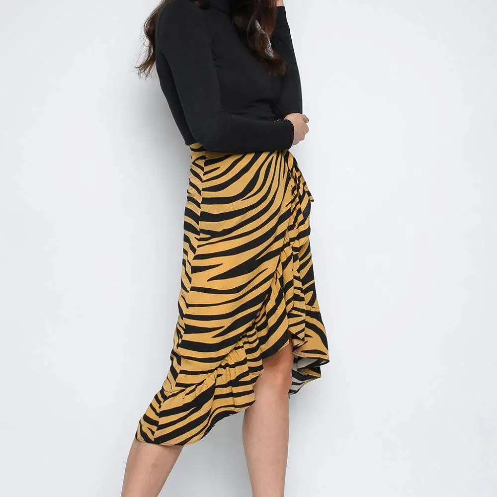 Женская юбка с завышенной талией модная дамская миди бантом и животным принтом