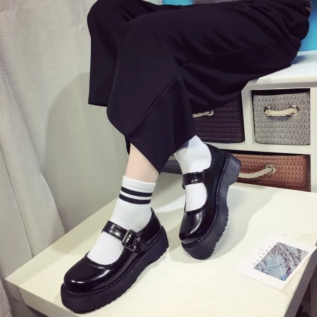 

Lolita Lady Maid Jk Uniform Buckle Strap Mary Janes Platform Pumps Shoes Women High Heel Muffin Thick Sole Cosplay Chunky Shoe