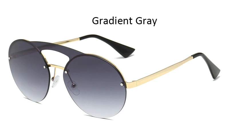 Gradient Gray Женские солнцезащитные очки, Ретро стиль, круглые, без оправы, солнцезащитные очки для женщин, фирменный дизайн, розовые, зеркальные, женские очки,, модные очки - Цвет линз: Gradient Gray
