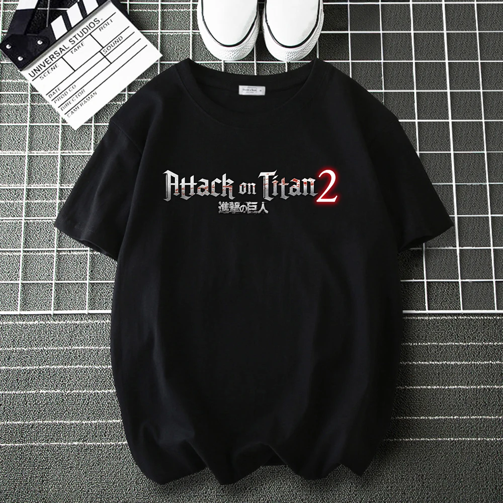 

Футболка Мужская/женская с японским аниме-принтом, популярная футболка с логотипом на английском языке «атака на Титанов», Повседневная мо...