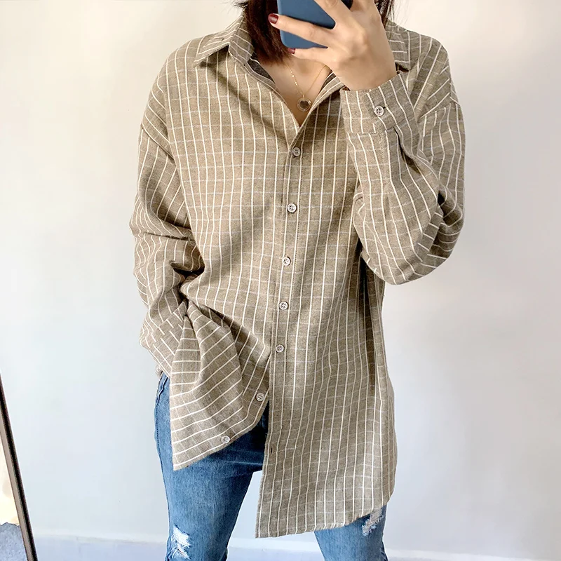 Женская винтажная рубашка в клетку Повседневная Свободная блузка с длинным