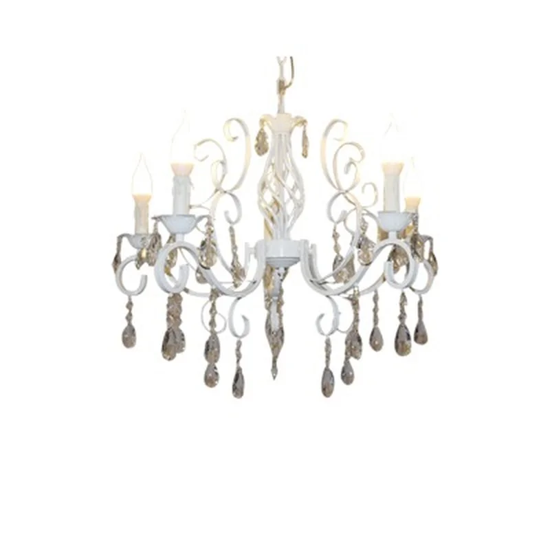 Винтажная хрустальная люстра из кованого железа белая потолочная лампа E14