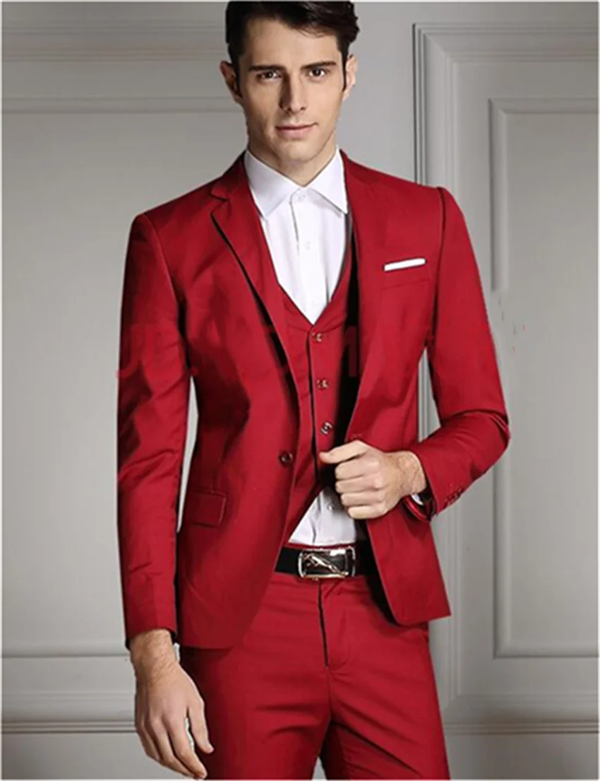 2020 latest big pants design men's suit with Burgundy polo ball party slim Tuxedo Suit men's Wedding Suit（Jacket+pants+vest）