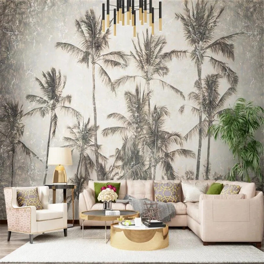 

Milofi custom 3D wallpaper mural tropical plant coconut tree hand-painted living room bedroom background wall decoration wallpap