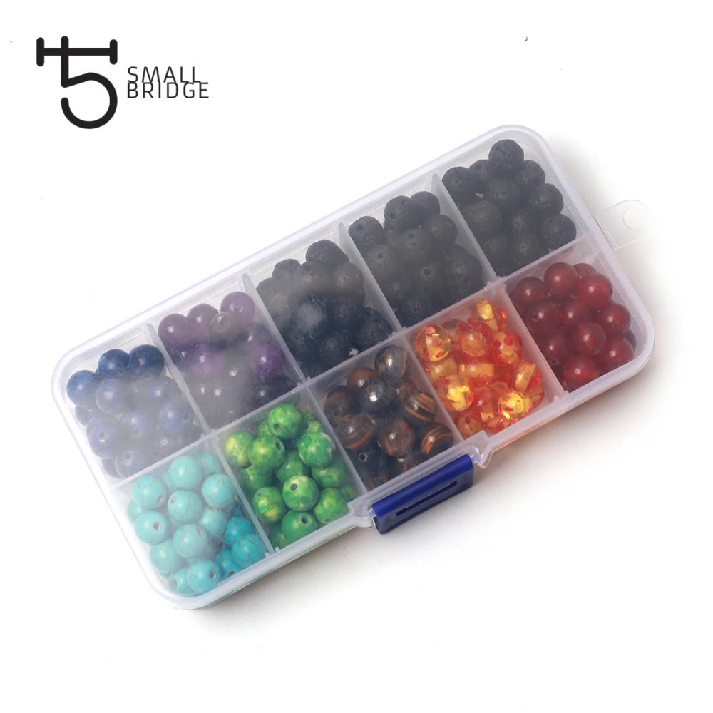 8mm Natural 7 Chakra Lava stone Beads kit for jewelry making Diy accessories Colorful round stone beads wholesale 200pcs/set