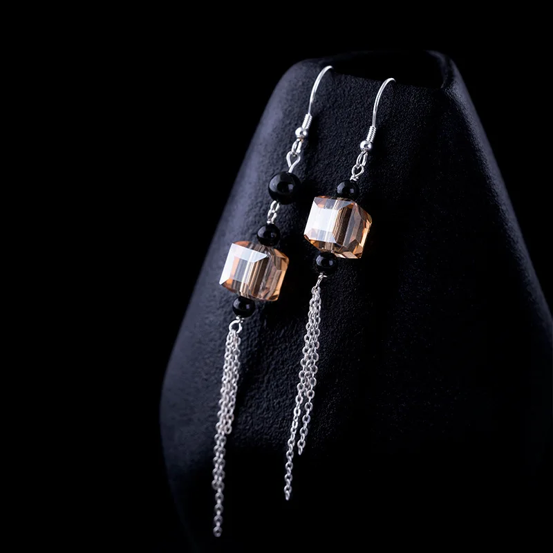 Женские винтажные серьги-кисточки из серебра 925 пробы с натуральным цитрином