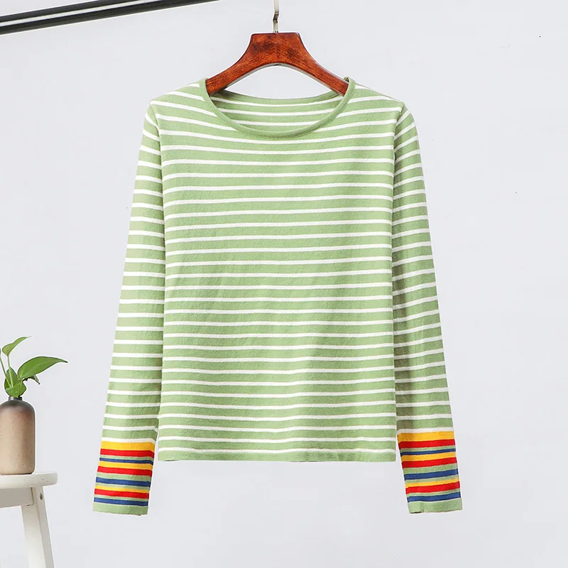 TOPPICK Autumn Sweater Women Pullover Knitted Rainbow Pull Femme Striped Stitching Bottoming Shirt Short Top | Женская одежда
