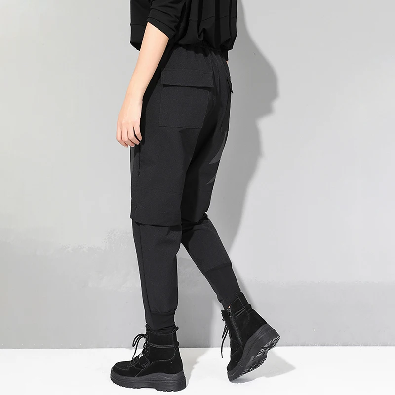 GALCAUR шаровары с лоскутками для женщин шнуровка высокой талией карман полная