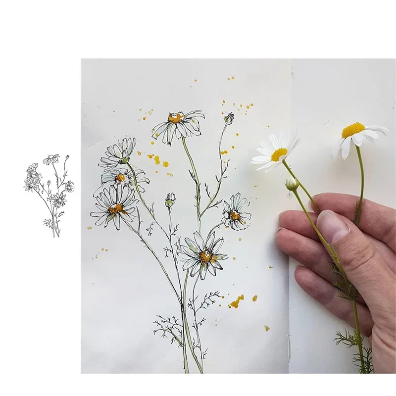 

Little Daisy Flowers Clear Rubber Stamps Craft Scrapbooking DIY Silicone Seals Album Embossing Folder Paper Make Template Design