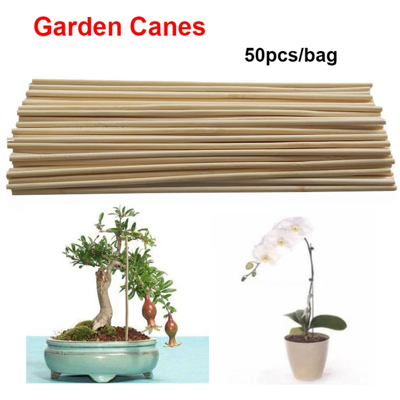 

50pcs Wooden Plant Grow Support Bamboo Plant Sticks For Flower Stick Cane Stands Garden Bonsai Tool