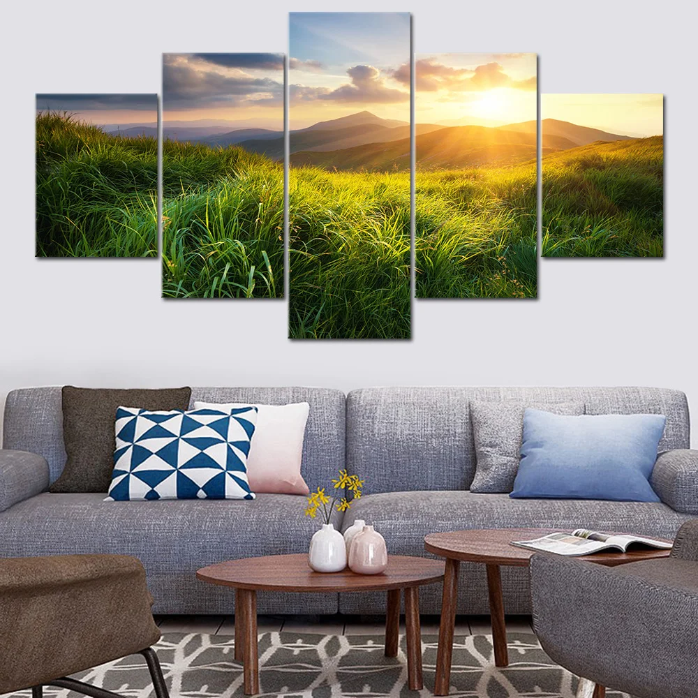 Картина на холсте домашний Декор 5 шт. горная долина прерий во время закат природа
