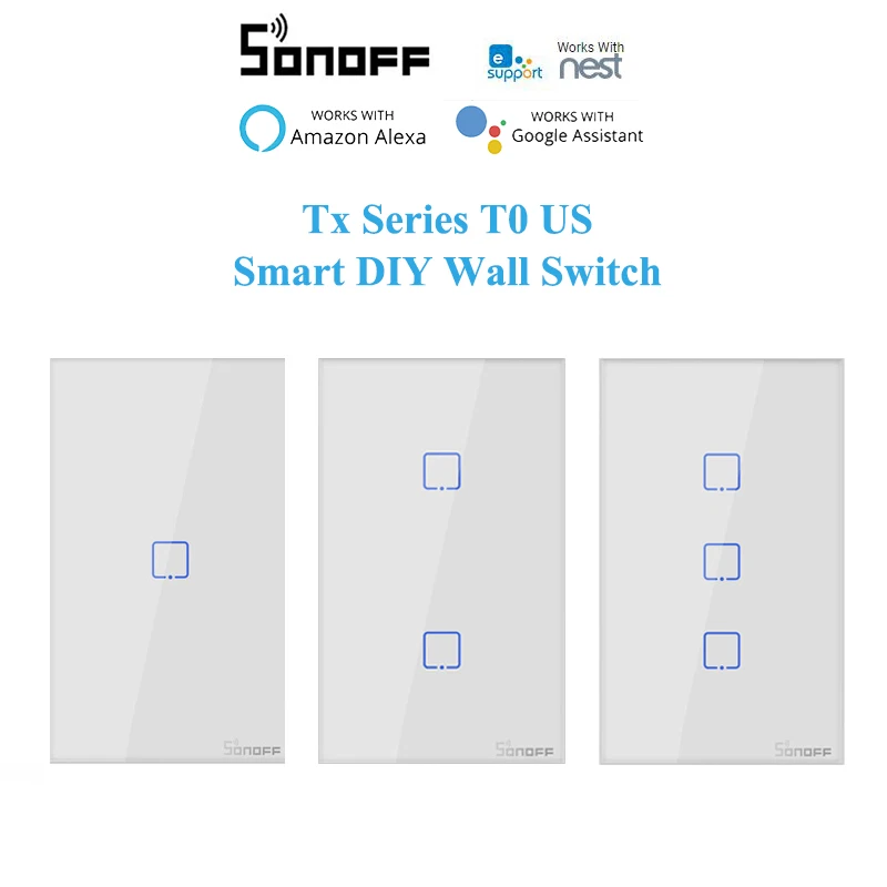

SONOFF Tx Series T0 США Беспроводной Wi-Fi умный настенный выключатель «сделай сам» eWelink Дистанционное Голосовое управление Умный дом таймер, Google Home ...