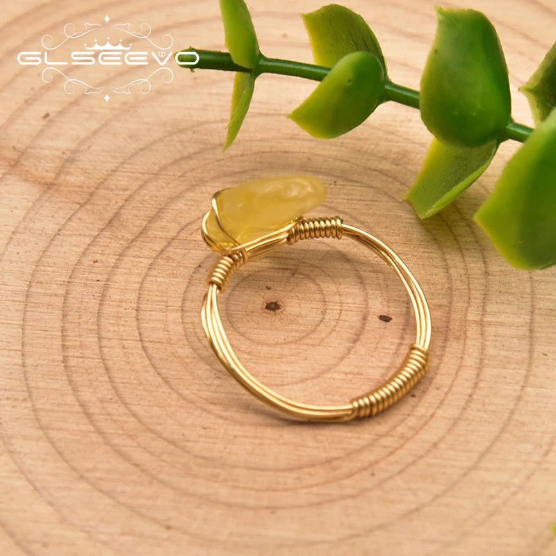 Кольцо Glseevot из натурального желтого геометрического кристалла Женское кольцо на