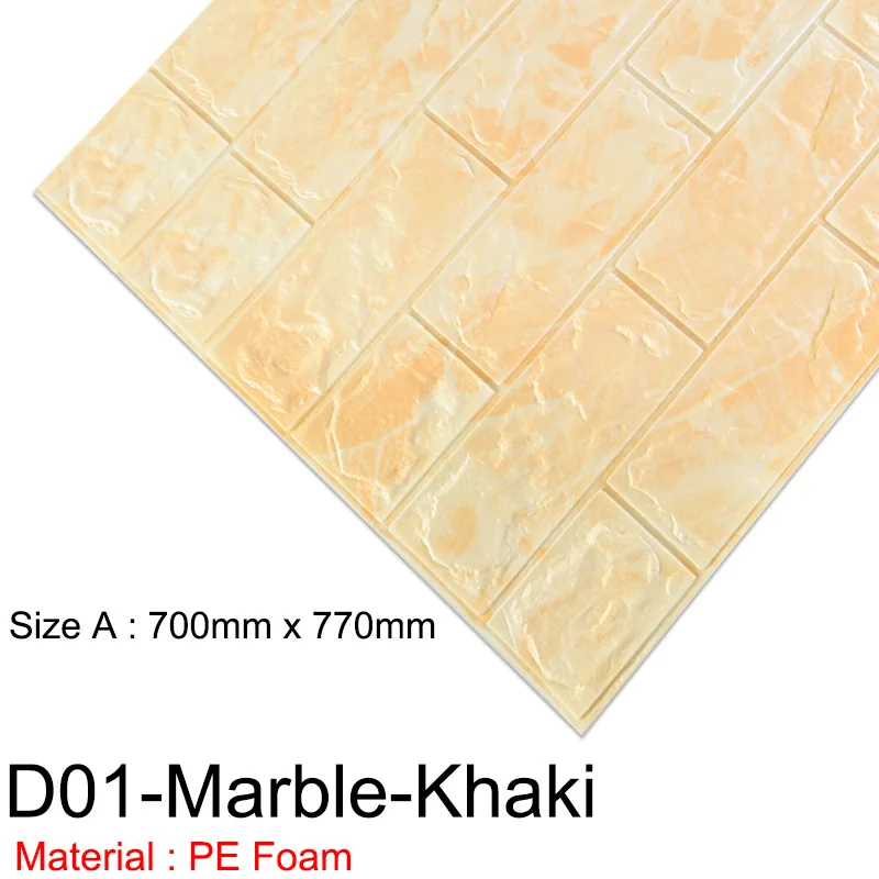 D01-Marble-khaki 1 шт/5 шт 3D обои кирпичные настенные наклейки водонепроницаемые DIY самоклеящиеся Декор для спальни детская комната гостиная обои бумага - Цвет: D01-Marble-khaki