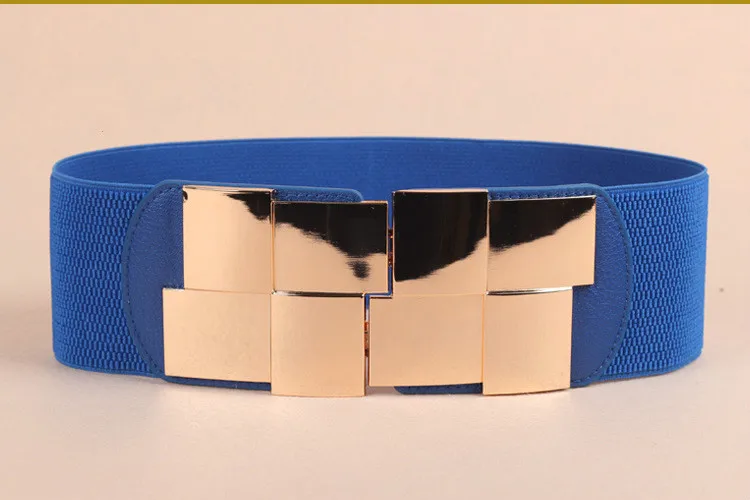 

New Women Elastic Waist Closure Wide Belt Gold Square Buckle Dress Decorative Belt Female Self - cultivation Elastic Band Girdle