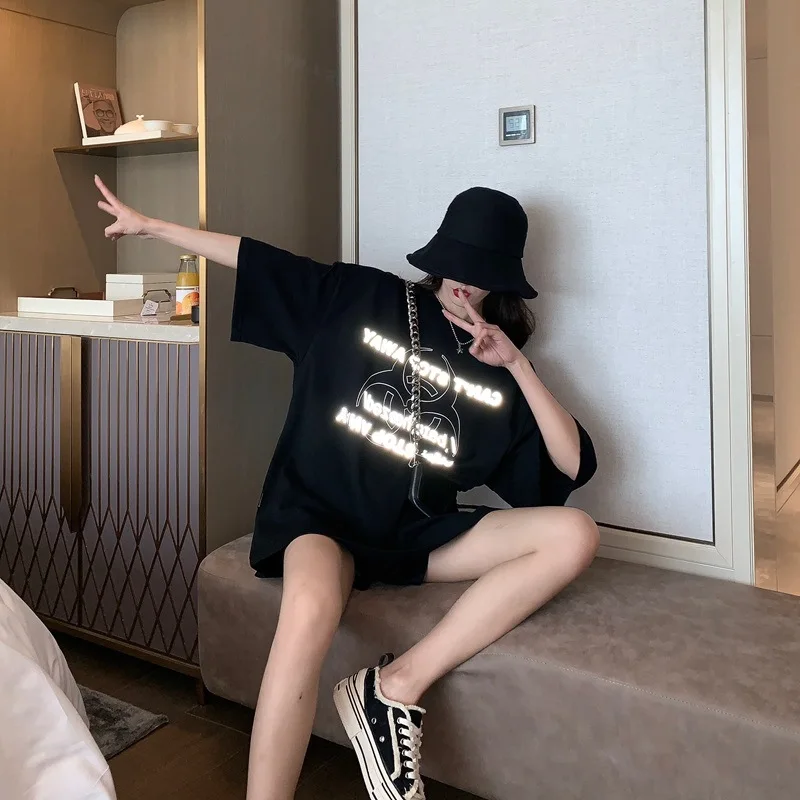 Женские футболки новинка 2020 года летний Флуоресцентный светильник с буквенным