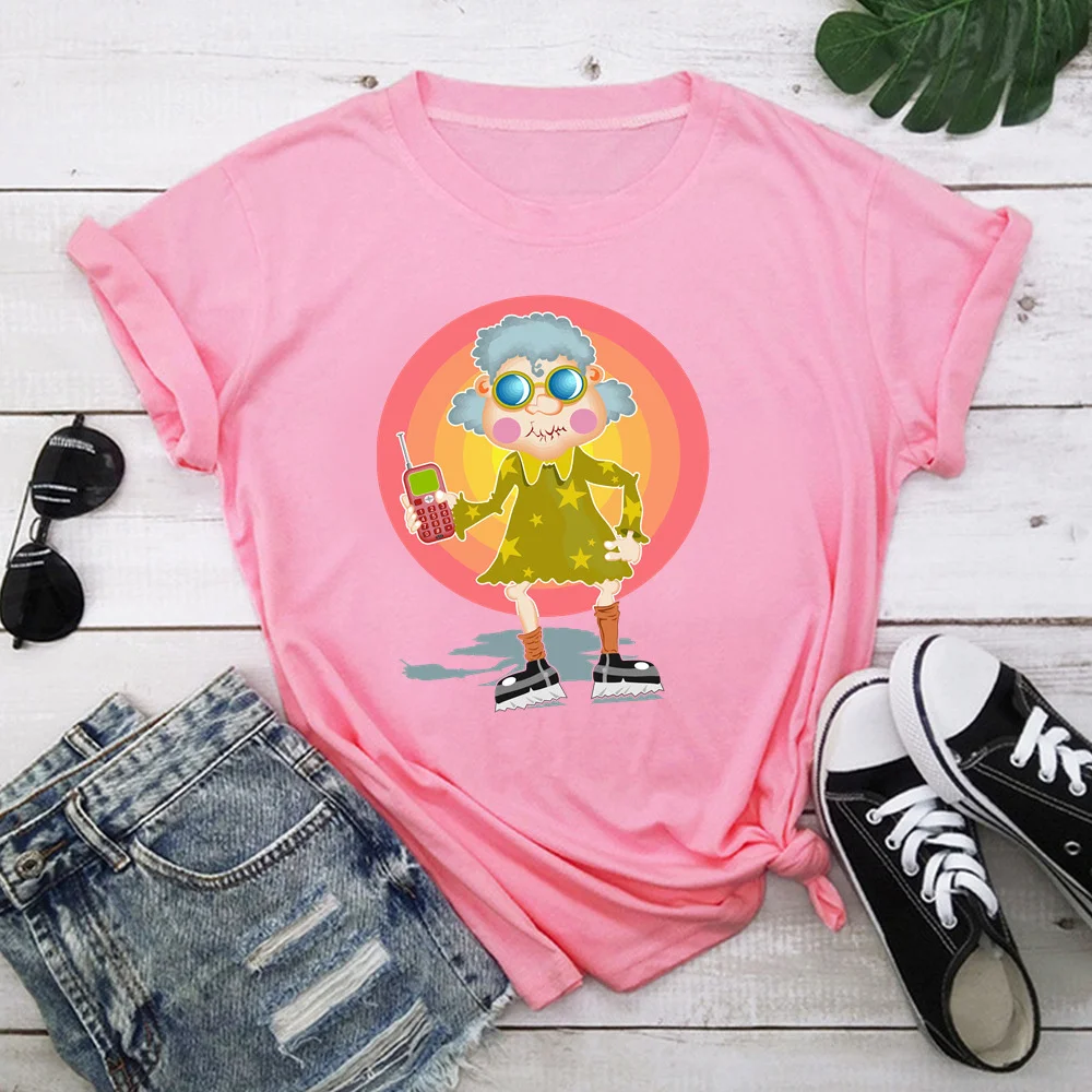 

Женская футболка с коротким рукавом и круглым вырезом, свободного покроя