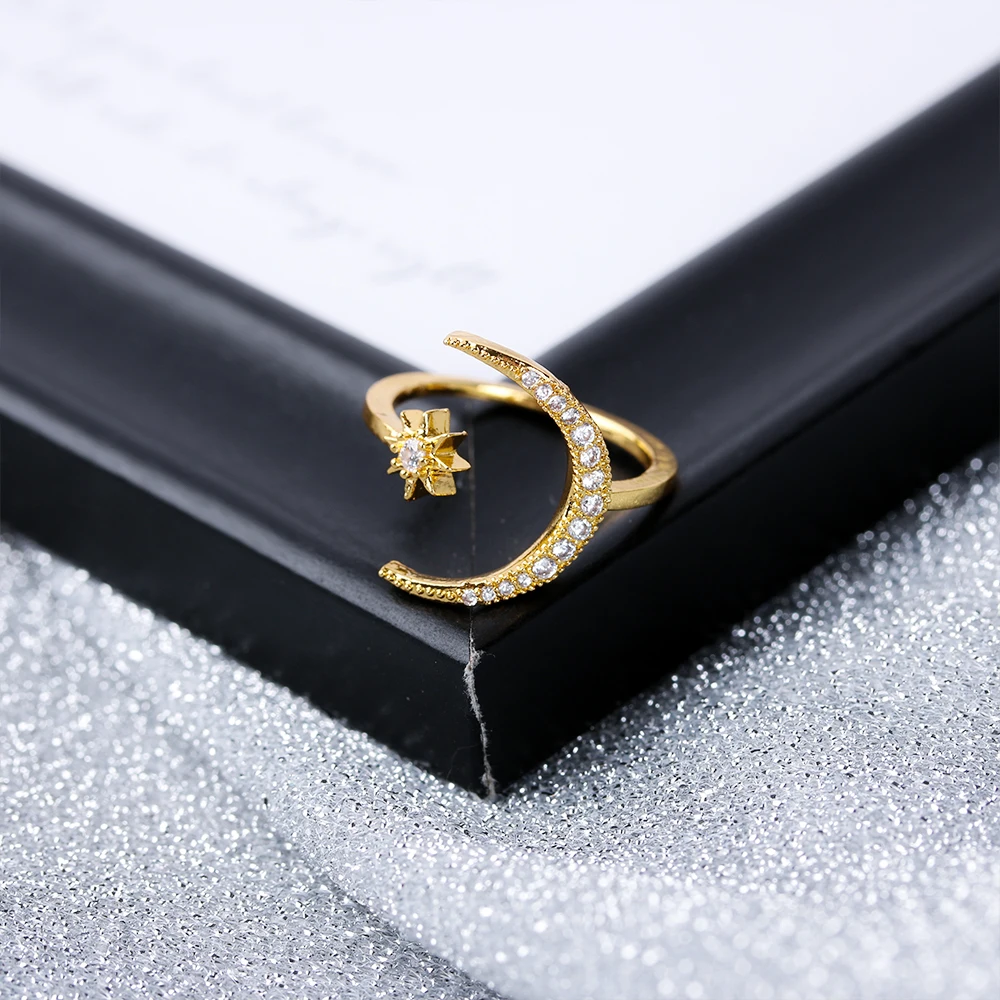 Женское ослепляющее кольцо Moon & Star модное с открытым пальцом для свадьбы помолвки