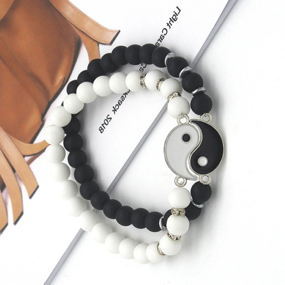 

2Pcs Tai Chi Natural Stone Beaded Bracelets Decorative Lovers Friendship Bangle