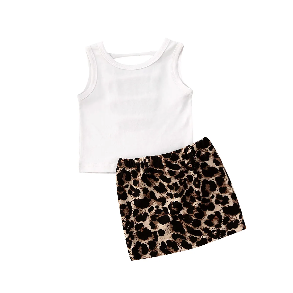 2020 Newest Hot Baby Summer 2PCS Clothes Set Newborn Kids Girl Ripped Vest Top T-shirt+Leopard Print Skirt Outfits |