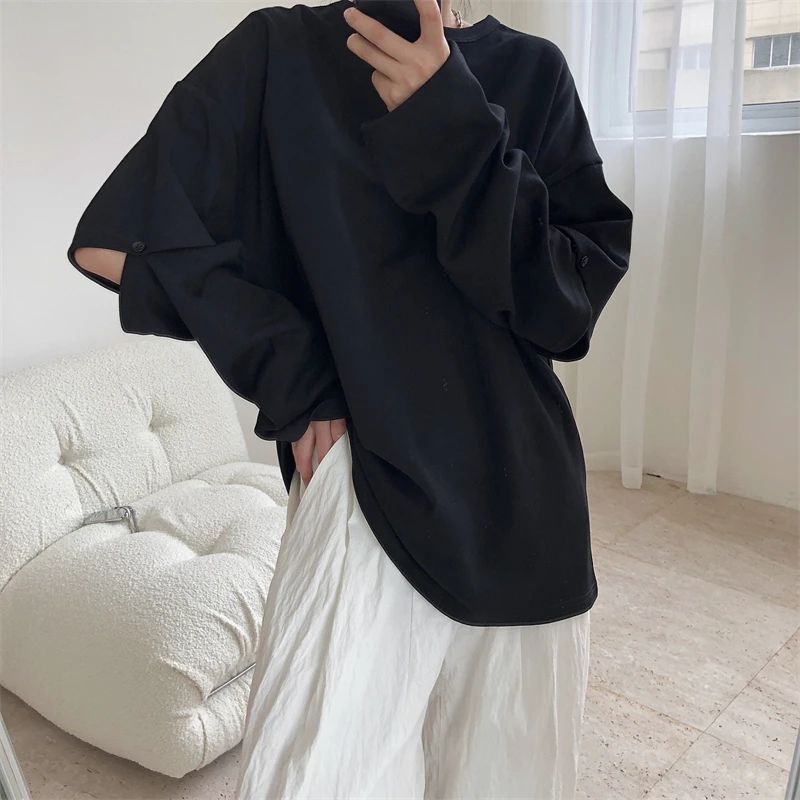 

2021 New Autumn Fashion Female T-shirt Loose Round Neck High Quality Women Tee Solid Color Casual Elegant Ladies Tops T178