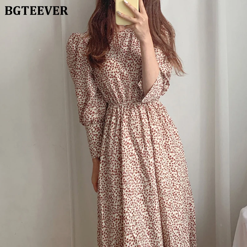 BGTEEVER шикарное женское платье с круглым вырезом и цветочным принтом весна 2020 Vestidos