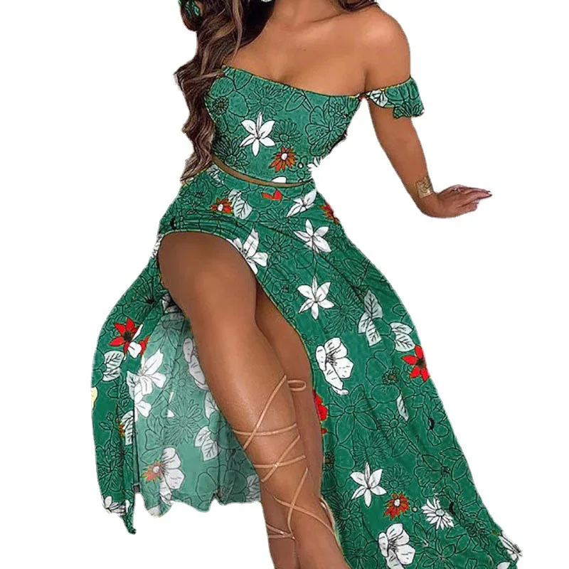 

Spring/Summer 2021 New Two-piece Sexy Dress Printed Big Split Dress Female