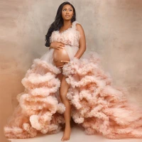 designer maternity gown for photoshooting or babyshower pregnancy dresses soft ruffled sleeveless open front evening dress