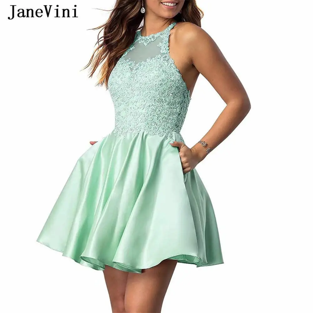 Соблазнительные короткие Мятные блестящие кружевные аппликации jaevini без рукавов