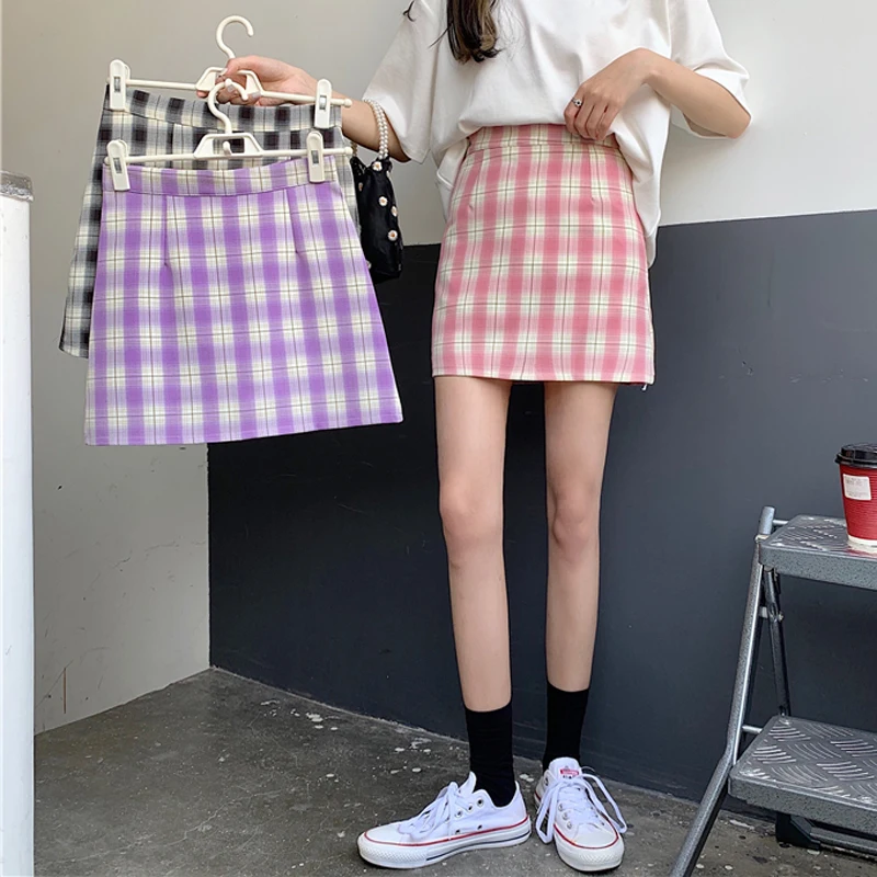 

2021 spring and summer new plaid casual slim high waist bag hip skirt women's all-match slim A-line skirt