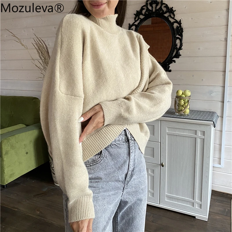 

Mozuleva New 2022 Women Autumn Winter Sweater Knitted Oversized Wild Warm Fashionable Irregular Vintage Pullovers Tops