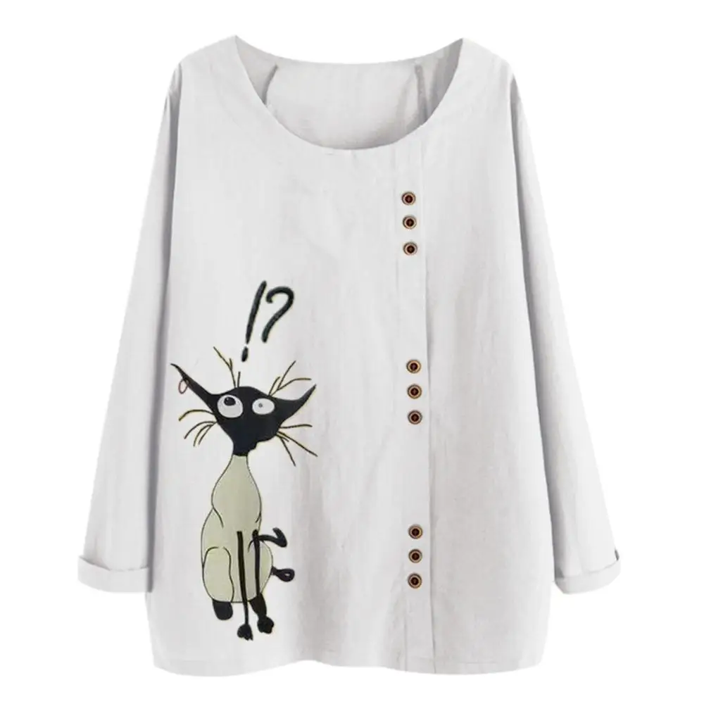 

Cartoon Animal Print Button Women Blouse Harajuku Winter Casual Funny Long Sleeve Loose Shirt Tops for Women plus size
