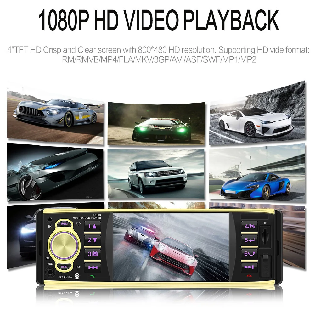 Автомобильный радиоприемник 4019B HD 4 1 дюймов Din автомобильный Bluetooth-совместимый
