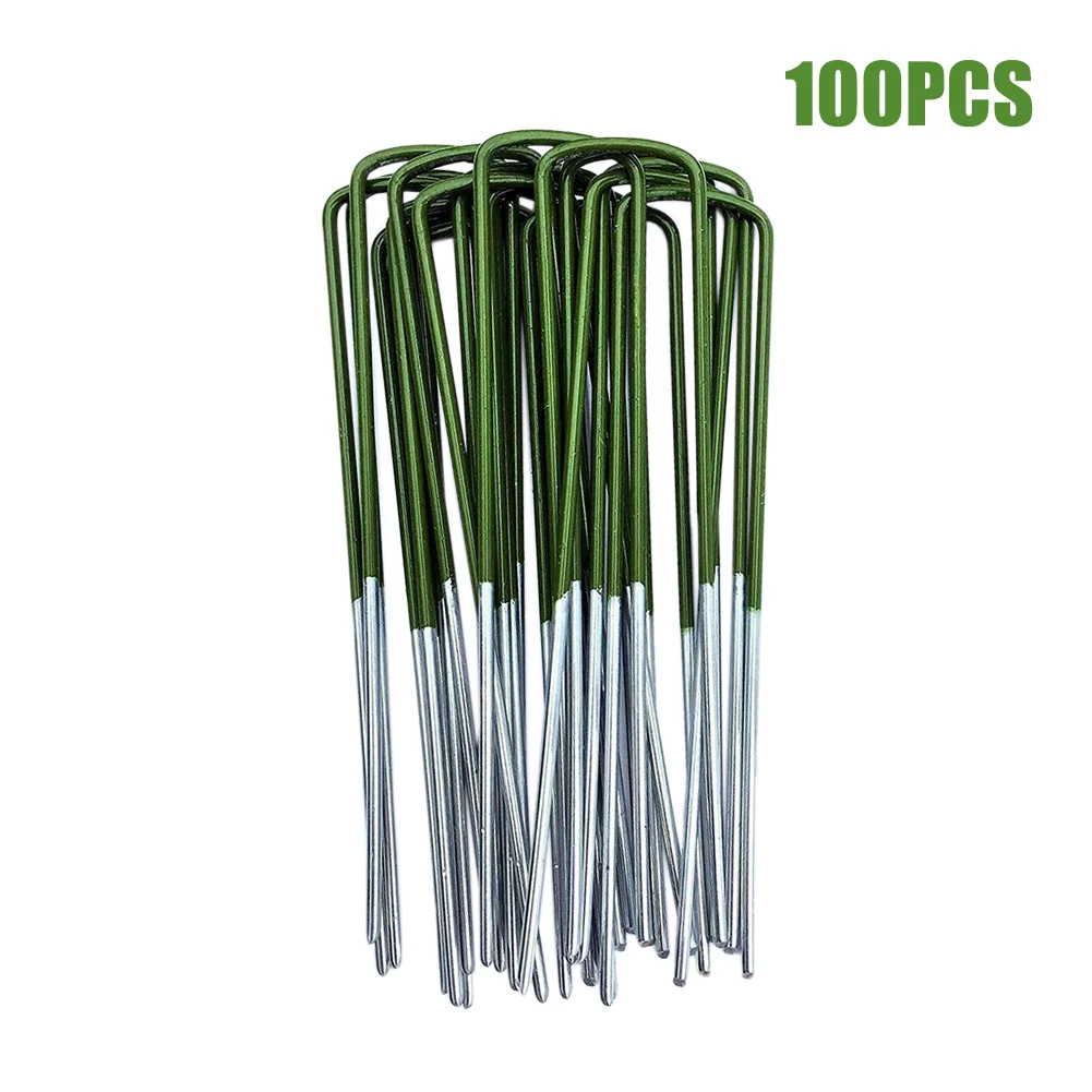 

U Shaped 150x25x3mm Turf Pin Strong Artificial Grass Lawn Garden Pegs Half Green Outdoor Galvanized Steel Fastening Insert