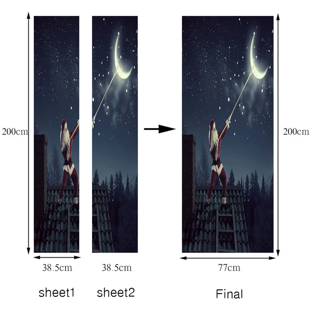 

200cmx77cm Self Adhesive Santa Claus Door Sticker Moisture-proof Christmas Wall Decal Bedroom Living Room Xmas Decoration