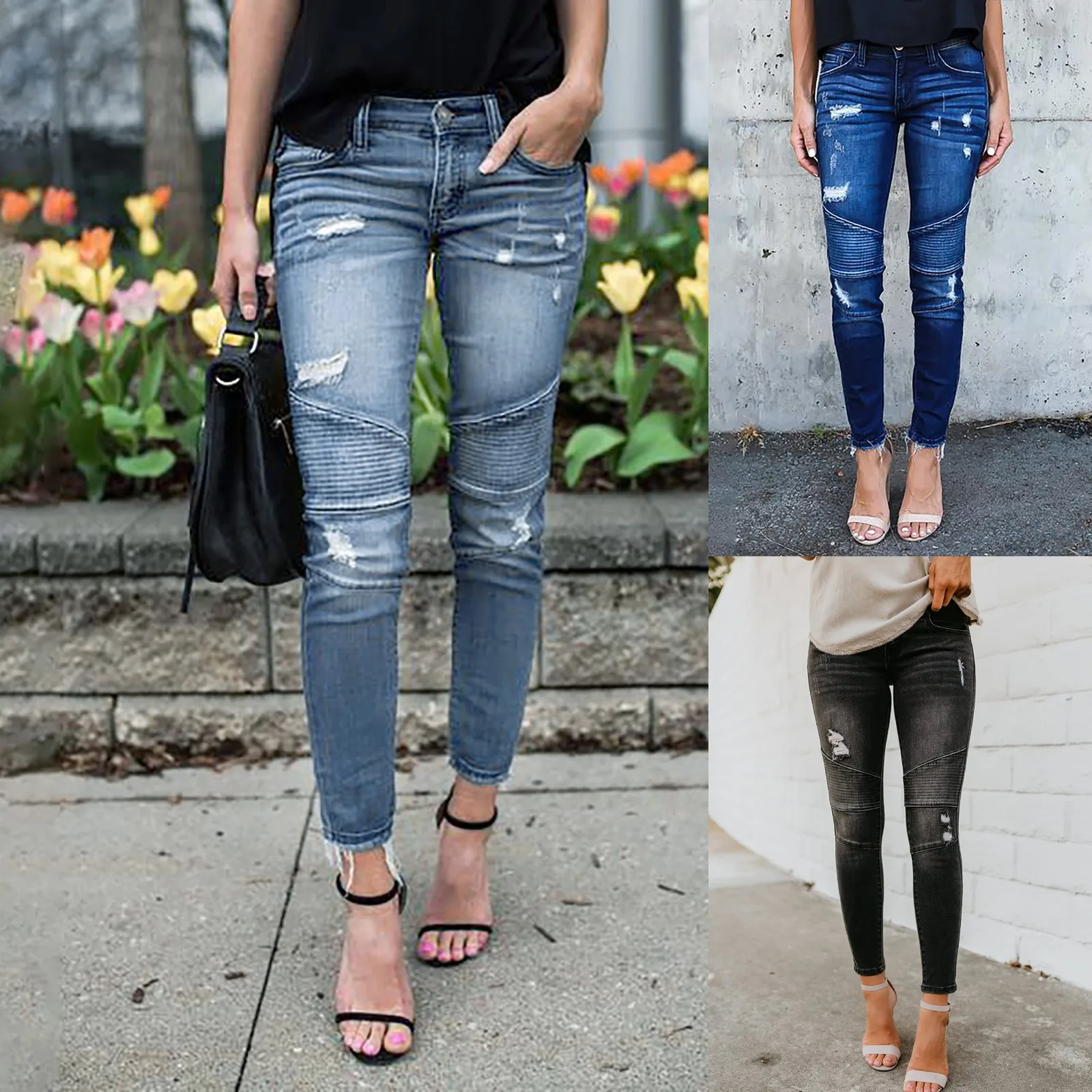 

Джинсы женские с высокой талией, Стрейчевые узкие брюки-карандаш, эластичные рваные джинсовые брюки с дырками, облегающие джинсы-карандаш, ...