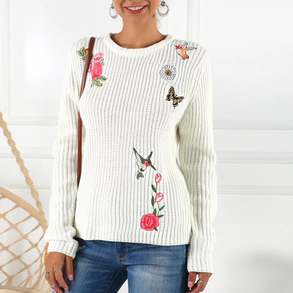 Женский трикотажный свитер с вышивкой Повседневный пуловер в китайском стиле