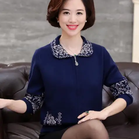 Осень 2019 осень зима pull femme blusa tricot мать среднего возраста вязание толстый теплый