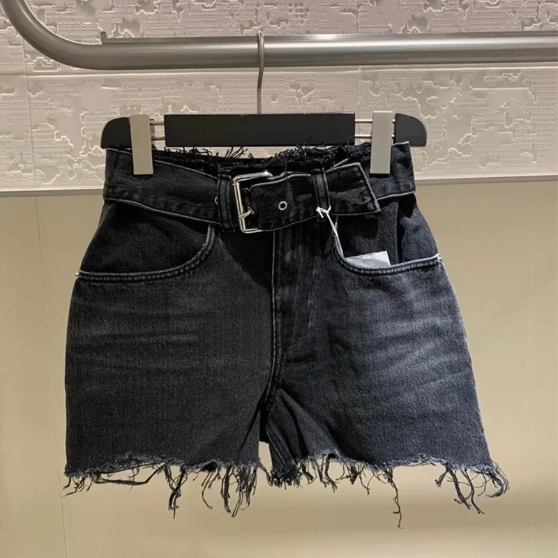 

Style Korean New Womens 2022 Summer Vintage Pockets Fashion Straight Denim Shorts Office Lady Sashes Casual Classic Shorts