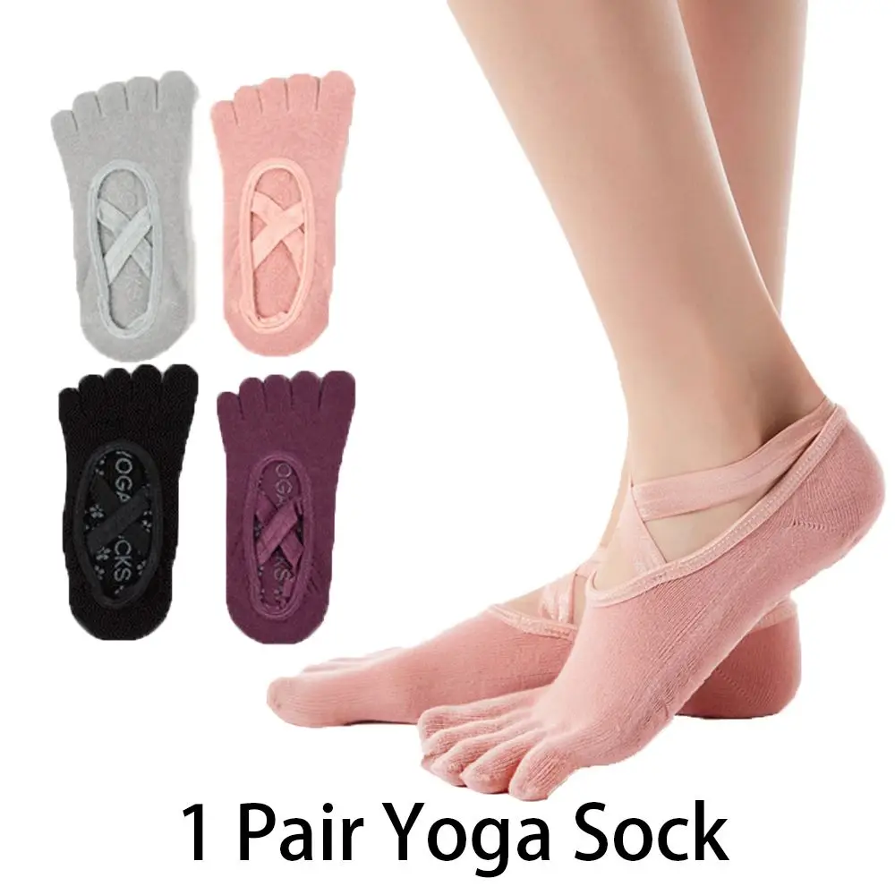 

Женские носки для йоги 1 пара, противоскользящие бандажные массажные спортивные носки для йоги с открытой спиной, дышащие Балетные Носки с р...