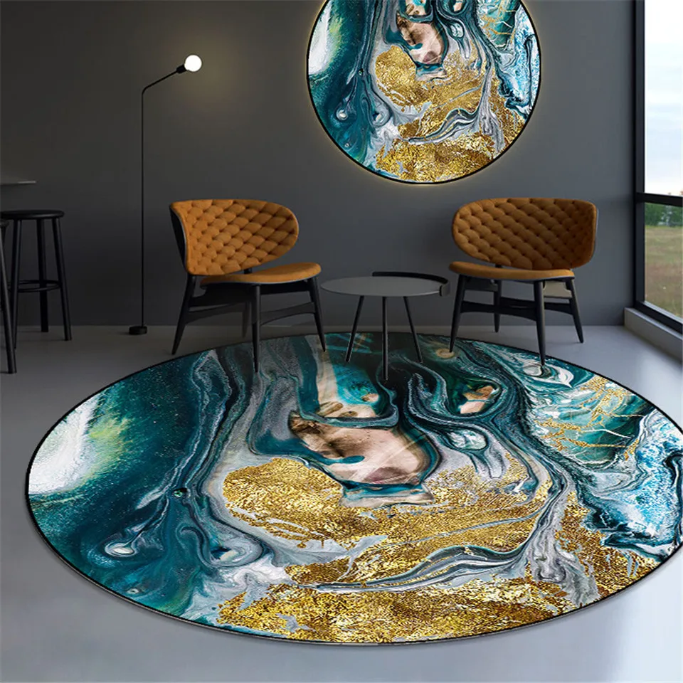 3D мраморный абстрактный круглый ковер натуральный пейзаж Зеленый Золотой для