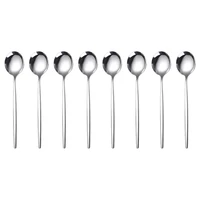 8pcsset 304 stainless steel coffee stirring spoon round shape long handle teaspoon ice cream honey spoon cutlery set
