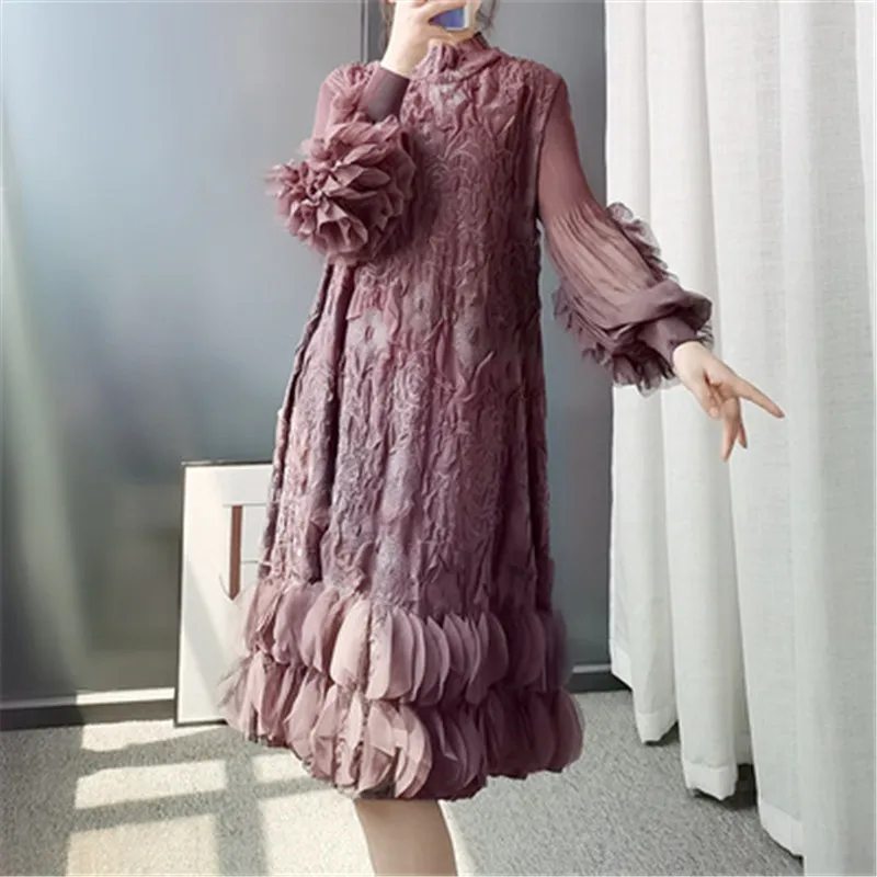 Miyake fold женское французское высококачественное платье с бусинами весна 2021 новое