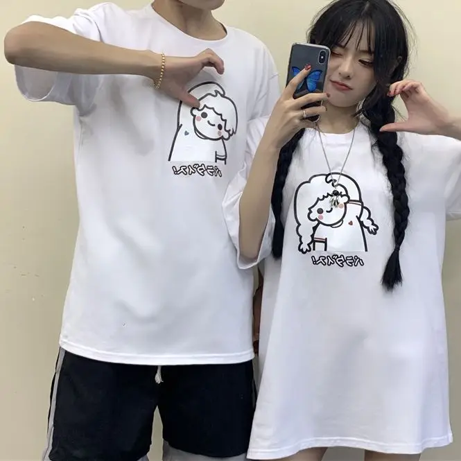 

Summer Ladies Oversized T-Shirt Korean Version Of The New Short-Sleeved Cartoon Cartoon Casual Couple Streetwear Female T-Shirt